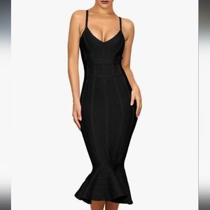 Maketina Women's Mermaid Spaghetti Strap V Neck Bodycon Midi Cocktail dress